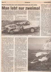 Zeitungsartikel über den Unfall von Tony Rei im November 1987