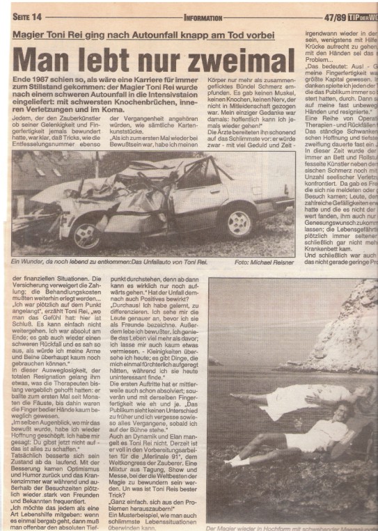 1987: Schwerer Autounfall von Tony Rei